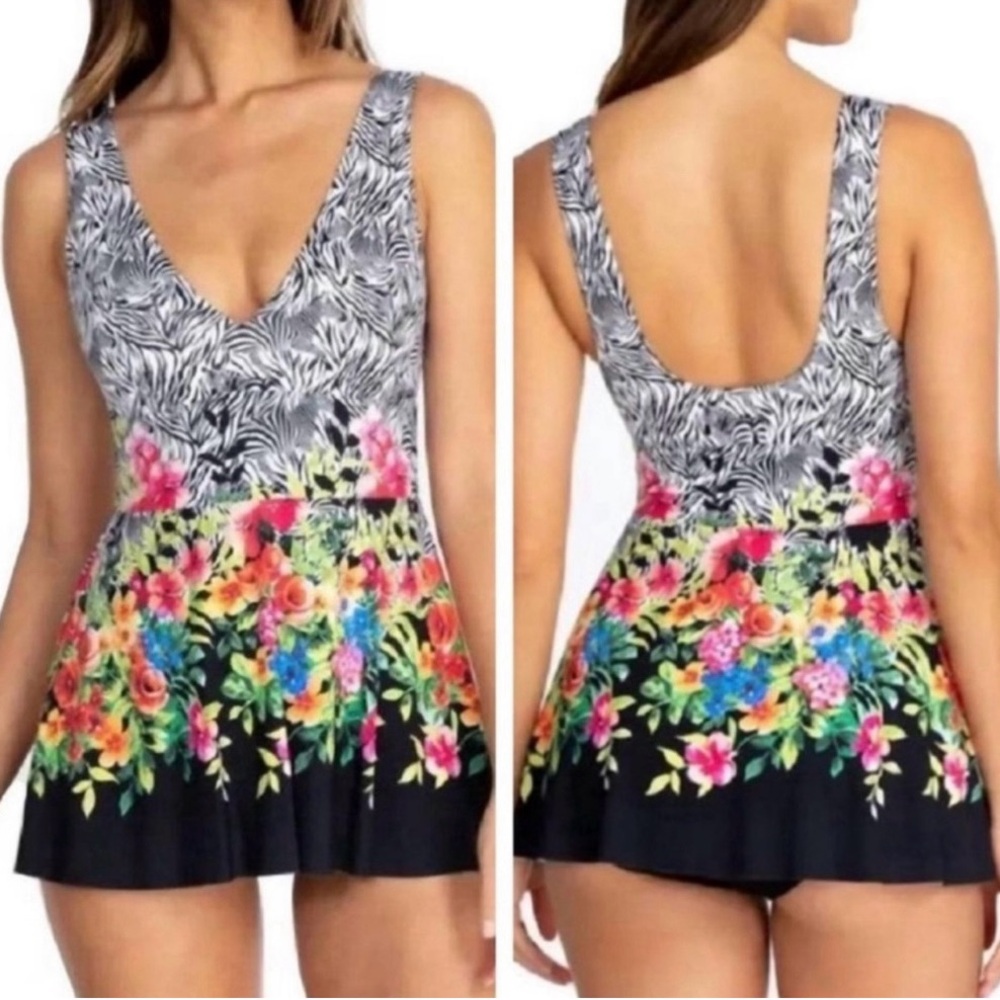 Johnny Was Black Floral One Piece Swimsuit